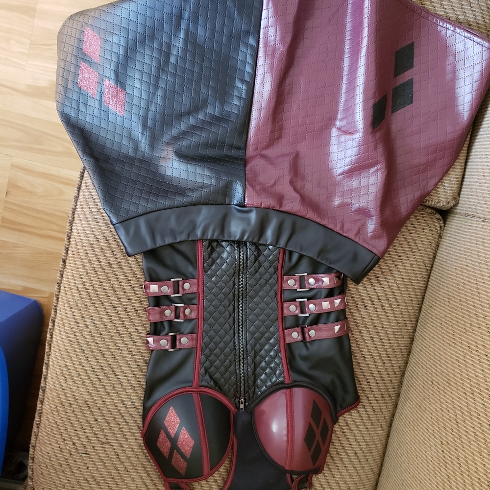 Leather Black and Red Harley Quinn costume set